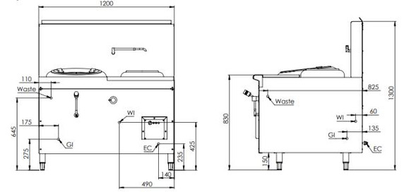 B+S Black Series CCF-HP1+1R Gas Single Hole Hi Pac Wok with Right Rear Pot & Side Prep Table