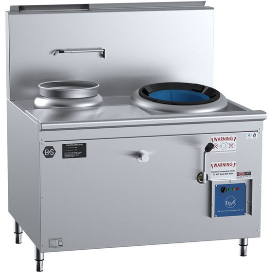 B+S Black Series CCF-HP1+1L Gas Single Hole Hi Pac Wok with Left Rear Pot & Side Prep Table