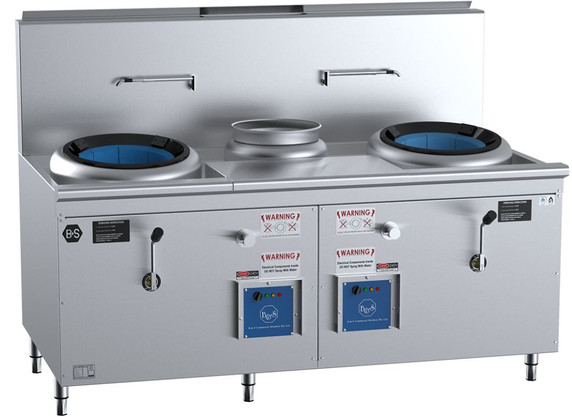 B+S Black Series CCF-HP2+1 Double Hole Hi Pac Wok with Centre Pot & Prep Table (1800mm Wide)