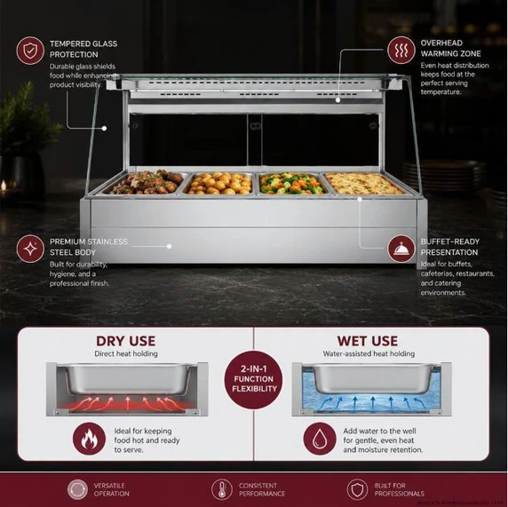 Bonvue BM17TC Angled Glass Countertop Wet and Dry Bain Marie (5 x GN 1/1)