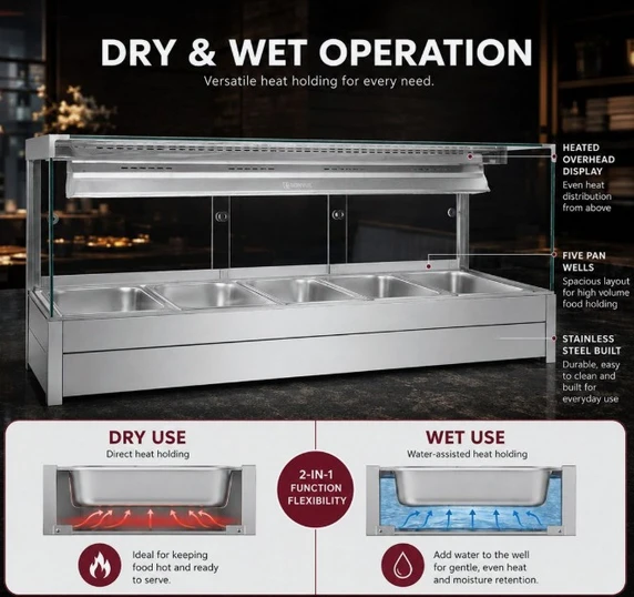 Bonvue BM17SC Square Countertop Wet and Dry Bain Marie (5 x GN 1/1)