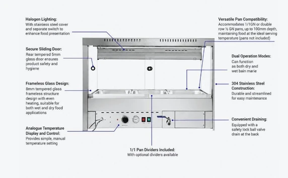Bonvue BM11SC Square Countertop Wet and Dry Bain Marie (3 x GN 1/1)