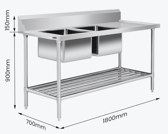 Left Inlet Double Sink Dishwasher Bench DSBD7-1800L/A
