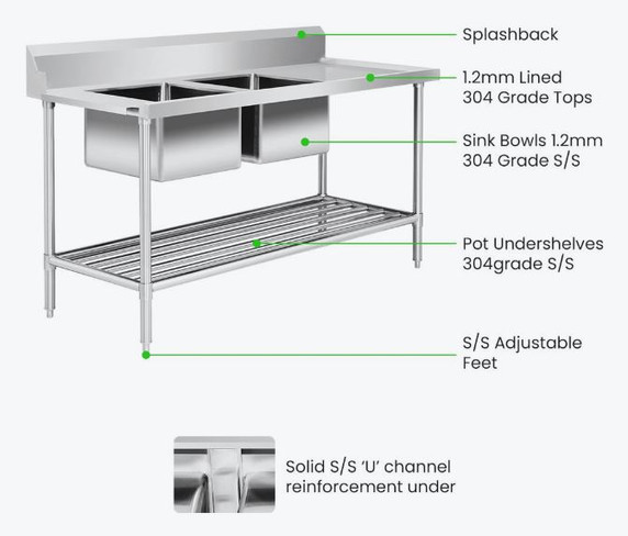 Left Inlet Double Sink Dishwasher Bench DSBD7-1800L/A