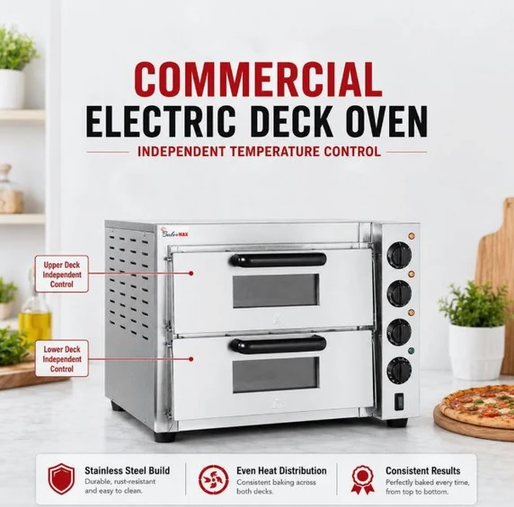 BakerMax EP-2T/15 Double Deck Pizza Oven | 15A Benchtop Oven