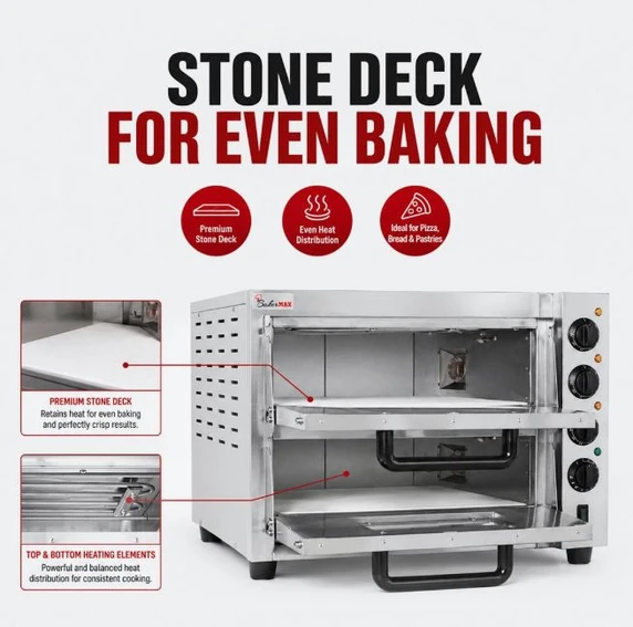 BakerMax EP-2T/15 Double Deck Pizza Oven | 15A Benchtop Oven