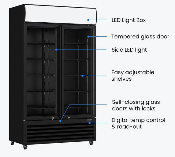 Thermaster LG-730BP Commercial 2-Door Beverage Display Fridge – 730L Capacity