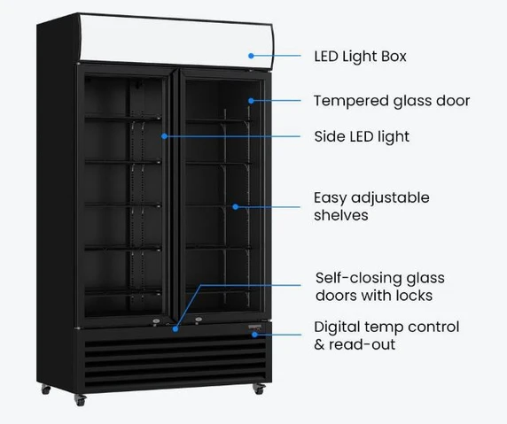 Thermaster LG-1200BP Large Two Glass Door Colorbond Upright Beverage Display Fridge (8-Star GEMS)