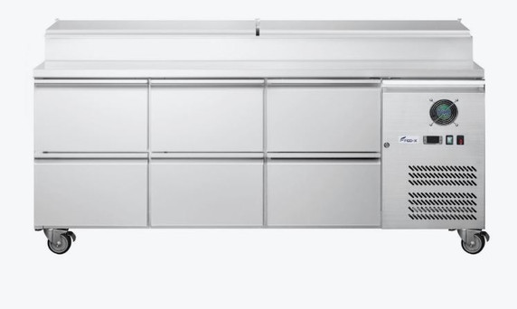 FED-X 1800mm Stainless Steel 6-Drawer Commercial Salad Prep Fridge | XSS7C18S3V-6D