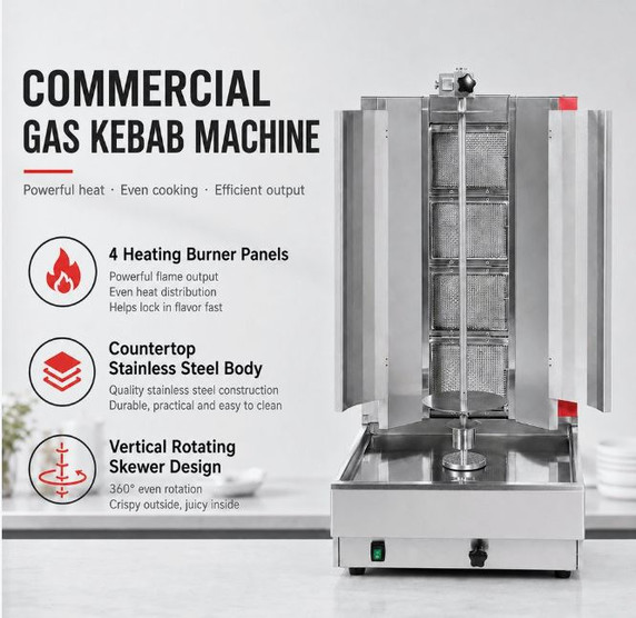 GasMax Semi-automatic 4 Burner NG Kebab Machine KB-4