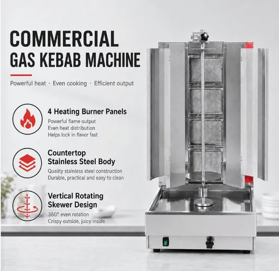 Gasmax KB-4 4 Burner Natural Gas Kebab Machine 45kg | 10A