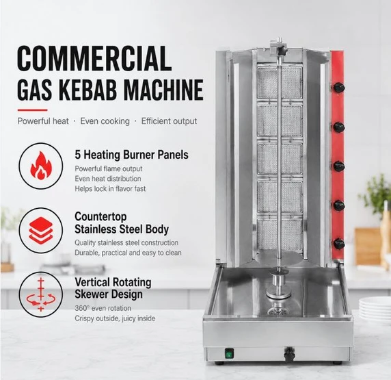 Gasmax KB-5 5 Burner Natural Gas Kebab Machine 56kg | 10A