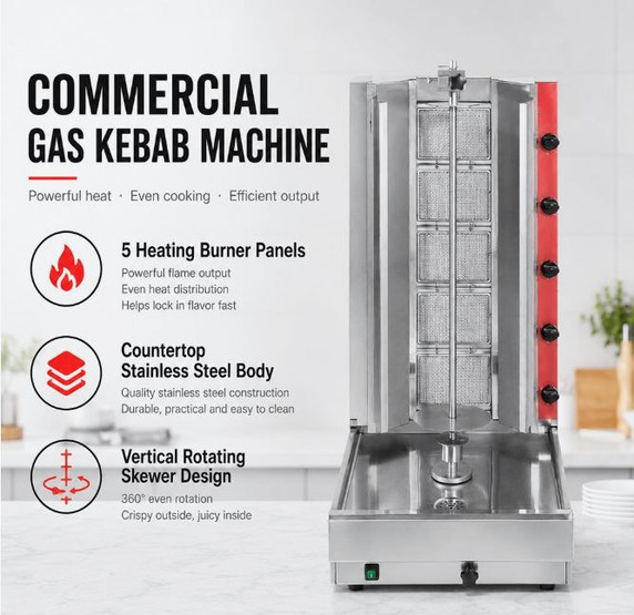 GasMax Semi-automatic 5 Burner LPG Kebab Machine KB-5LPG