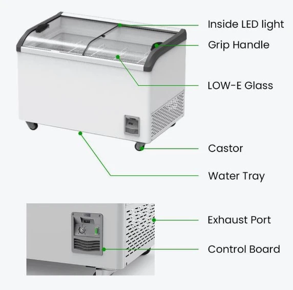 Thermaster SD-406K Curved Glass Sliding Lid Chest Freezer – 406L Display