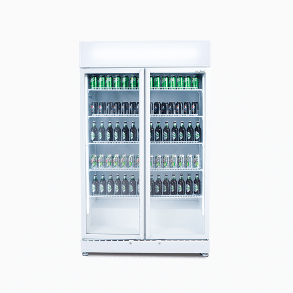Upright Display Fridge 885L 2 Doors Flat Glass White