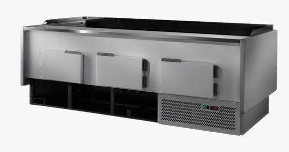 Tecnodom Serie MR80 Black 2480mm Self-serving Deli Display with Storage and Castors - TDMR-0825SELF