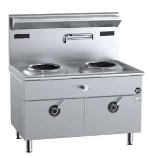 B+S Black Series IN-W2-8-HS Two Hole Induction Wok - 8 Kilowatt with High Splashback