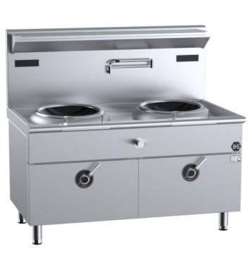 B+S Black Series IN-W2-12-HS Two Hole Induction Wok -12 Kilowatt with High Splashback