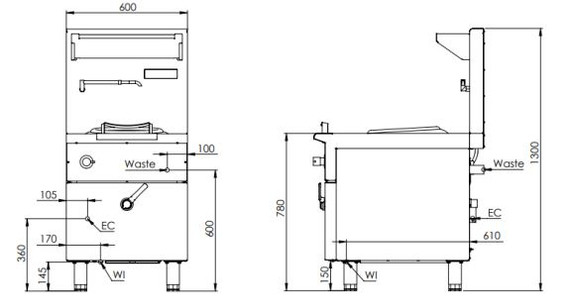 B+S Black Series IN-W1-8-HS Single Hole Induction Wok - 8 Kilowatt with High Splashback