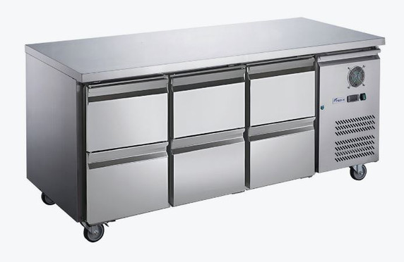 FED-X S/S Six-Door Bench Fridge with Drawers - XUB7C18S3D