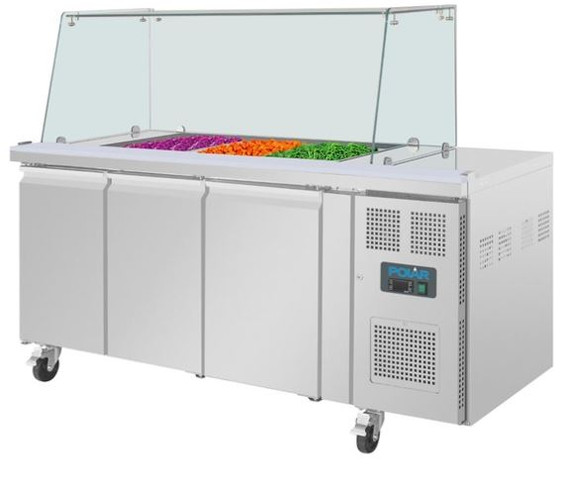 Polar UA018-A U-Series GN Saladette Counter with Square Sneeze Guard 3 Door