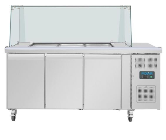 Polar UA018-A U-Series GN Saladette Counter with Square Sneeze Guard 3 Door