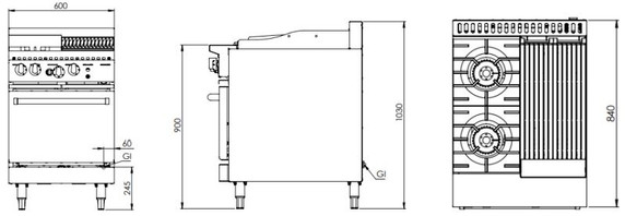B+S K+ KOV-SB2-CBR3 - Oven w/ 2 Open Burners 300mm Char Broiler