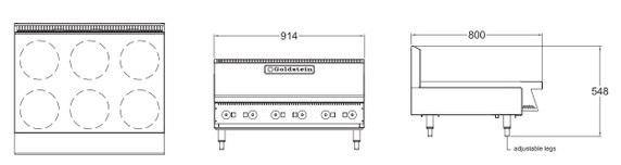 Goldstein PEB6S Electric 6 ZONE Solid 6 Burner Cooktop (no stand)