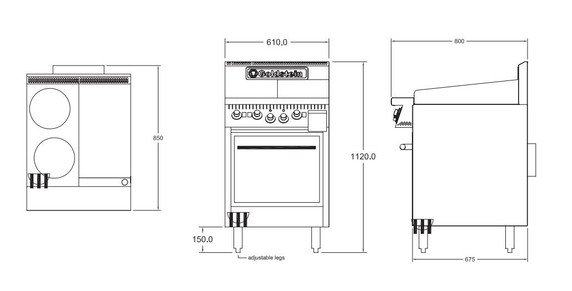Goldstein PE2S12G20FF Fan Forced Electric Oven w/ 2 Hotplates & Griddle