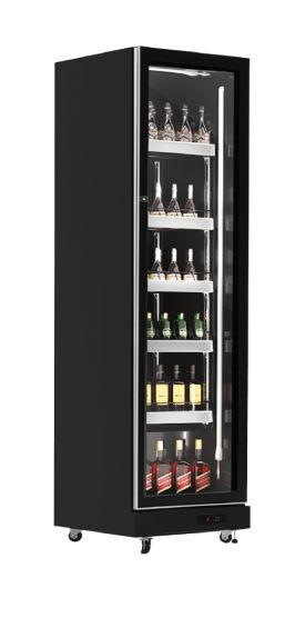 Exquisite DC410 One Glass Door Upright Display Fridge Black 390 Litre