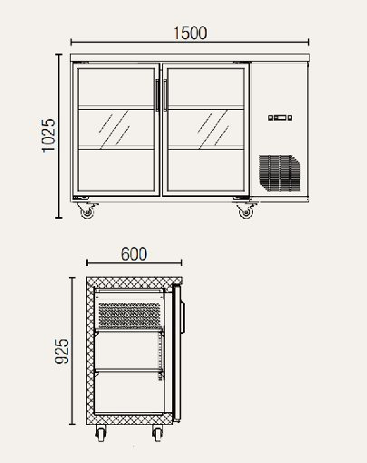 Exquisite UBC380 380L Double Glass Door Commercial Back Bar Fridge