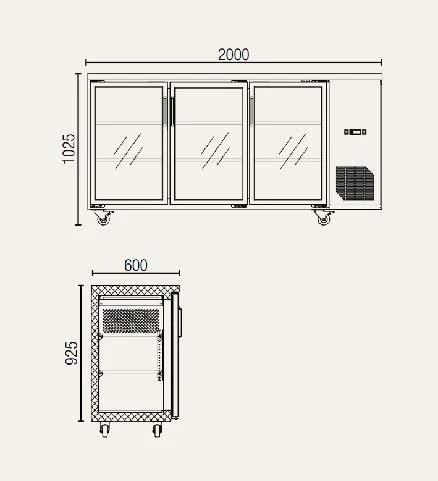Exquisite UBC570 Three Swing Doors Backbar Display Refrigerator 570 L
