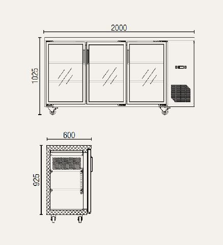 Exquisite UBC570 570L Triple Glass Door Commercial Back Bar Fridge