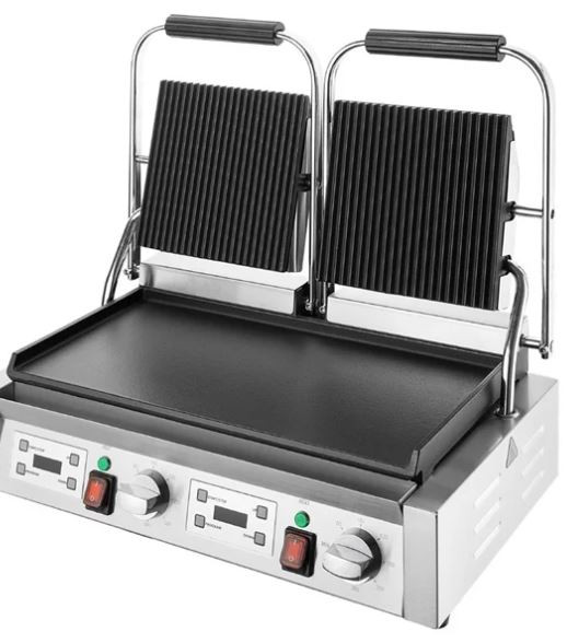 Apuro CU612-A Double Contact Grill Flat Base Ribbed Top Plate