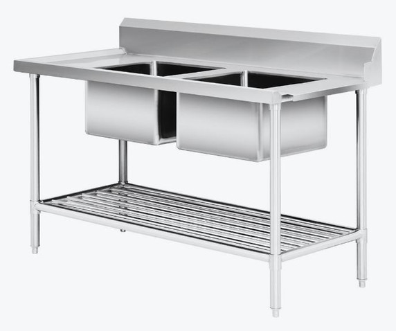 Right Inlet Double Sink Dishwasher Bench - DSBD7-1500R/A