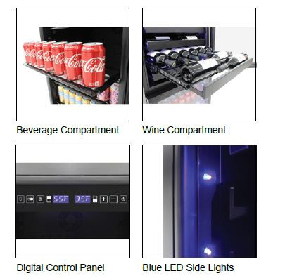 Vinotemp EL-100WBC-TS 98 Bottle/200 can Dual Zone Wine & Beverage Centre