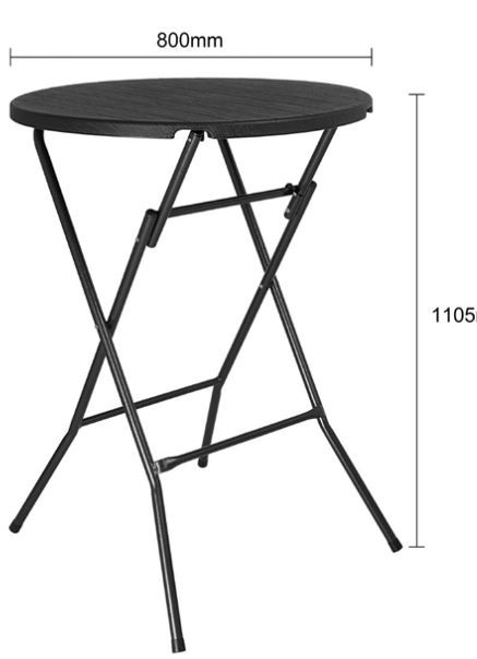 Bolero HZ892 Folding HDPE Bar Table Wood Effect Black 800mm
