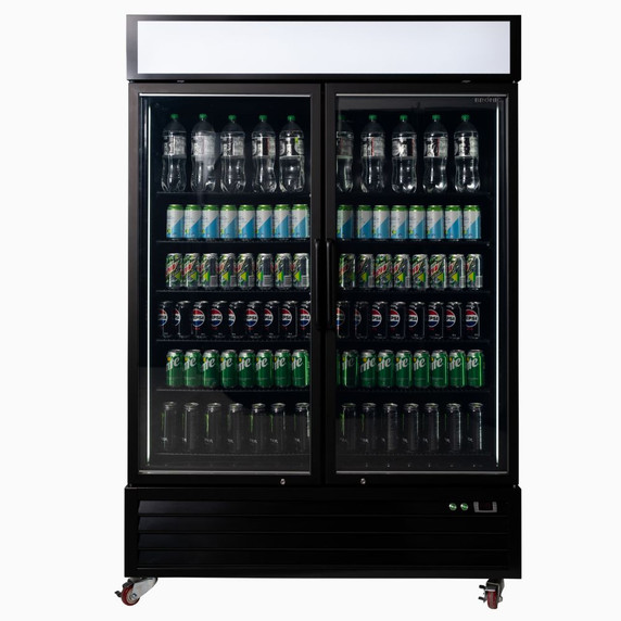Bromic UC1250GDL-NR Upright Display Fridge 1266L 2 Door Flat Glass Lightbox