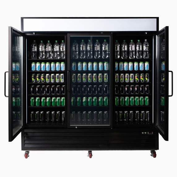 Bromic UC1980GDL-NR Upright Display Fridge 1980L 3 Door Flat Glass Lightbox