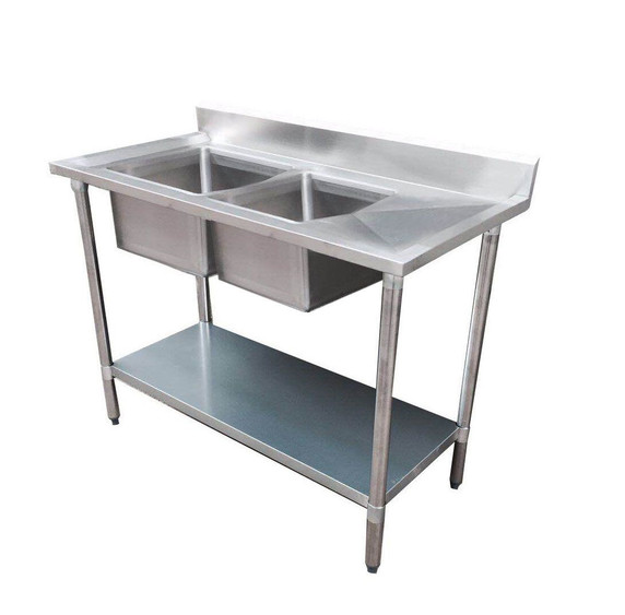 Economic 304 Grade SS Left Double Sink Bench 1800x600x900 with two 610x400x250 sinks 1800-6-DSBL