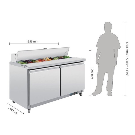 Polar GD883-A U-Series 2 Door Prep Counter Fridge 527Ltr Polar GD883-A U-Series 2 Door Prep Counter Fridge 527Ltr
