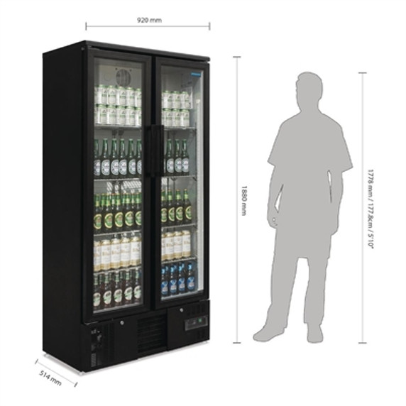 Polar GJ449-A G-Series Upright Back Bar Cooler with Hinged Doors 490Ltr