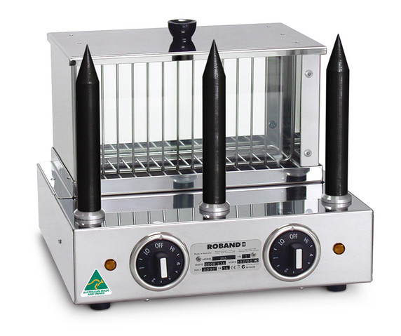 Roband M3T Commercial Hot Dog Machine & 3 Teflon-Coated Spike Bun Warmer