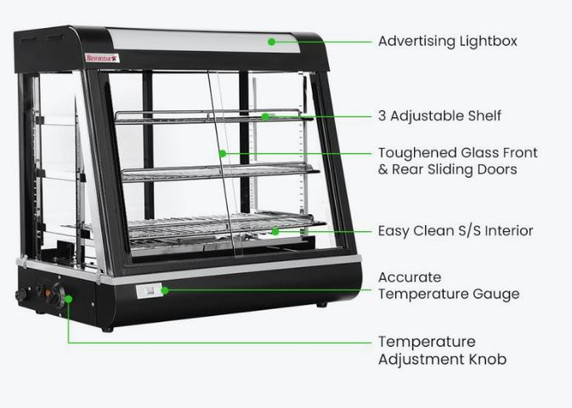 Benchstar PW-RT/660/TGE Commercial Glass Pie Warmer & Hot Food Display (660mm Wide)