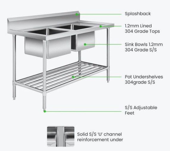 Double Left Sink Bench with Pot Undershelf DSB7-1500L/A