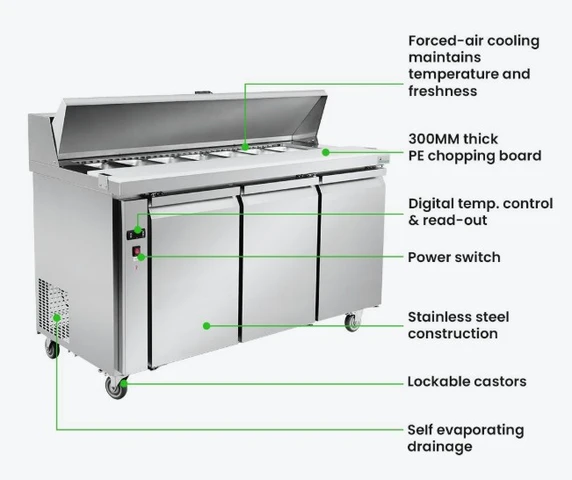 Thermaster SLB150 1500mm Sandwich Prep Bar Chiller | 340L 3-Door