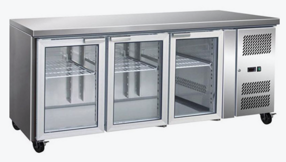 GN3100TNG 3 Glass Door Gastronorm Bench Fridge GN3100TNG 3 Glass Door Gastronorm Bench Fridge