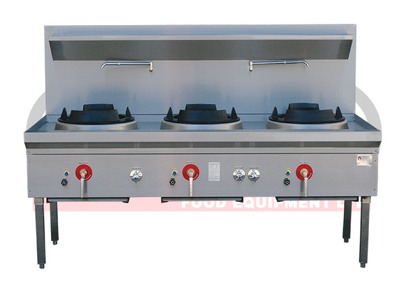 LKK LKK-3BC 3 Burner Waterless Gas Wok Table - Chimney Burner