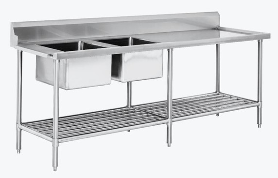 DSBD7-2400L/A Left Inlet Double Sink Dishwasher Bench
