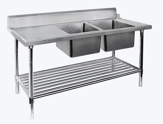 2400mm Stainless Steel Double Bowl Dishwasher Bench with Right Inlet | DSBD7-2400R/A